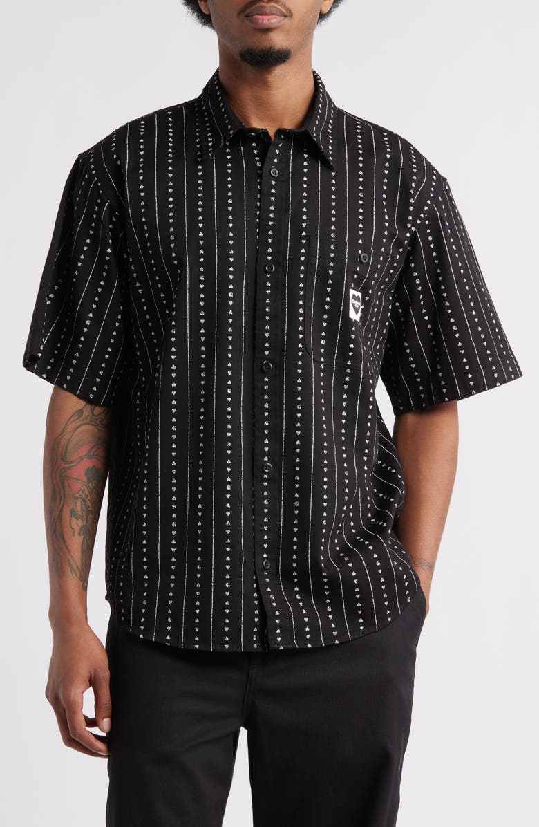 Carhartt Work In Progress Drewe Short Sleeve Button-Up Shirt, Main, color, Heart C Pinstripe Black