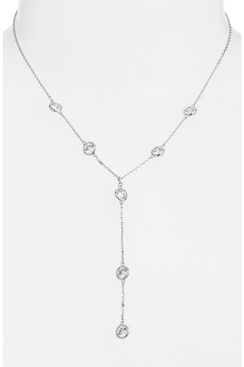 Cubic Zirconia Station Y Necklace, Alternate, color, CLEAR- SILVER