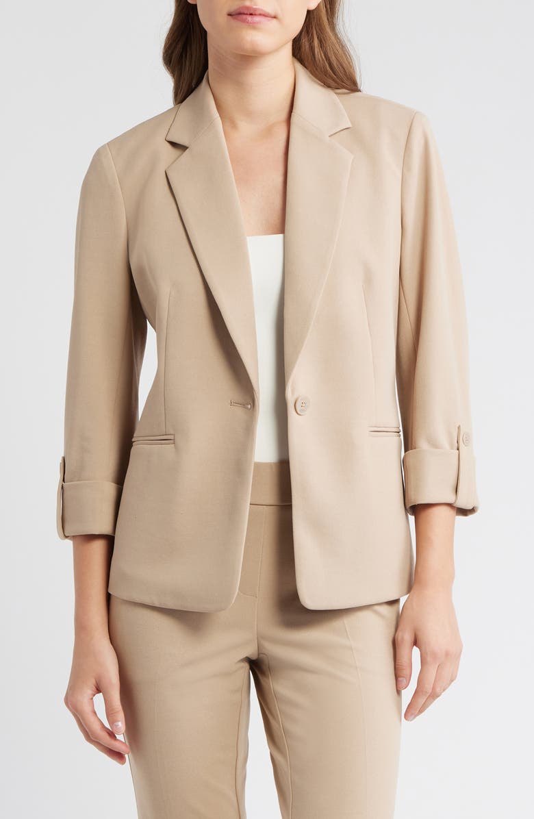 AK ANNE KLEIN One-Button Blazer, Main, color, Latte