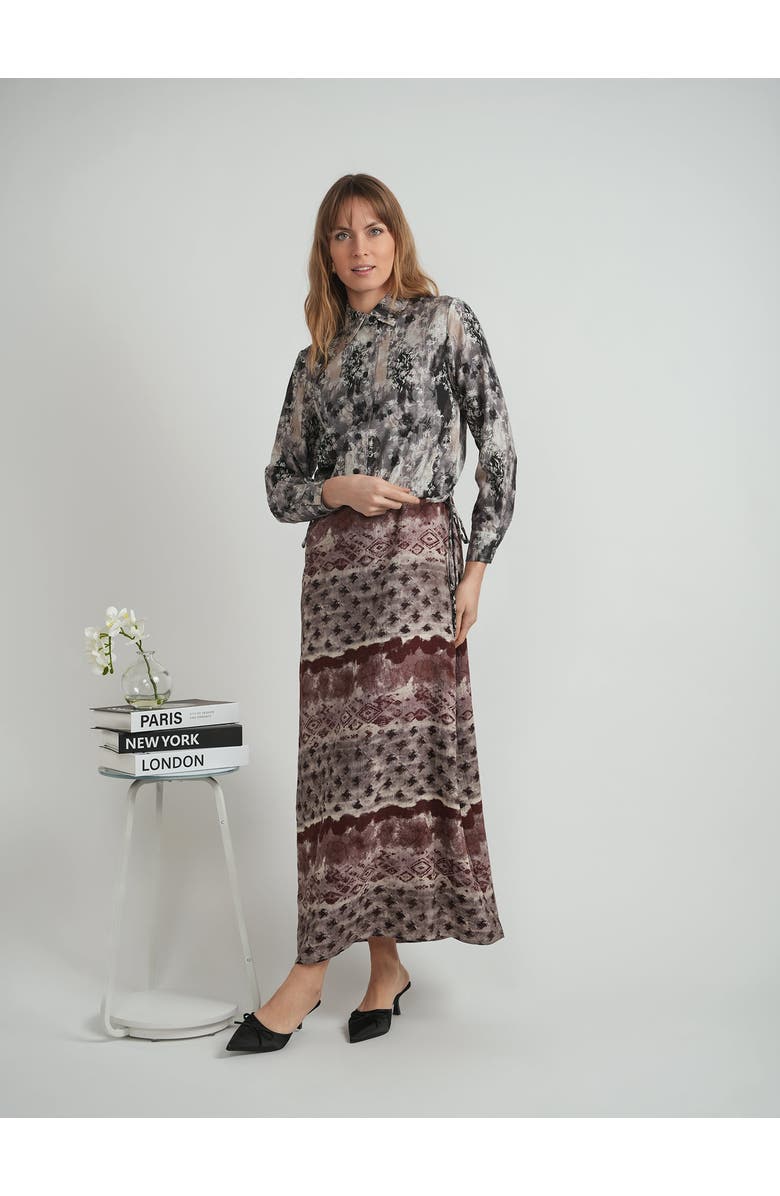 The Norway Club Linen Button Front Drawstring Cropped Blouse, Alternate, color, Grey