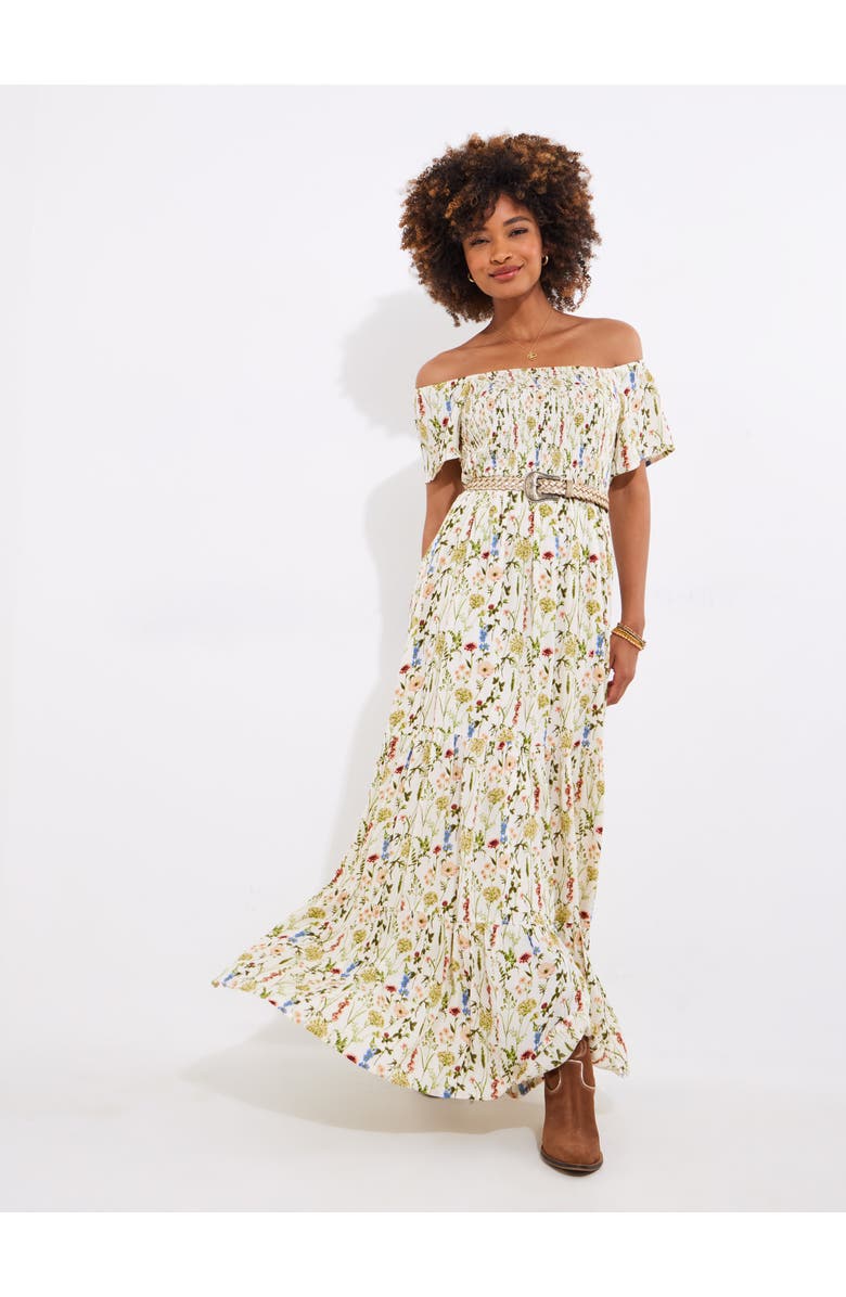 Joe Browns Square Neck Smocked Crinkle Maxi Dress, Alternate, color, Ivory Vine Floral