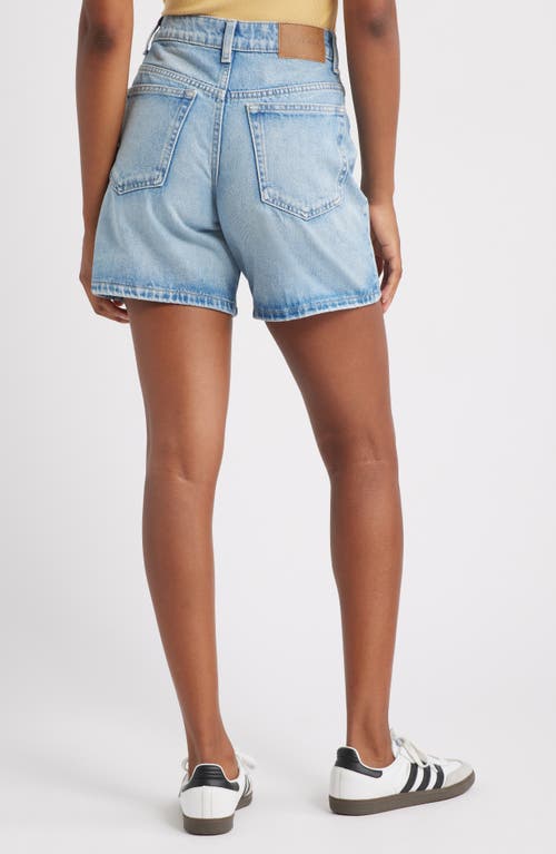 Topshop Editor High Waist Mid Thigh Denim Shorts In Blue