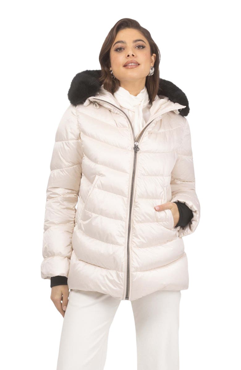 GORSKI Apres-Ski Jacket With Detachable Lamb Hood Trim, Main, color, Champagne/Black