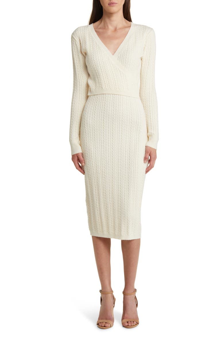 Cable Stitch Long Sleeve Sweater Dress, Main, color, CREAM