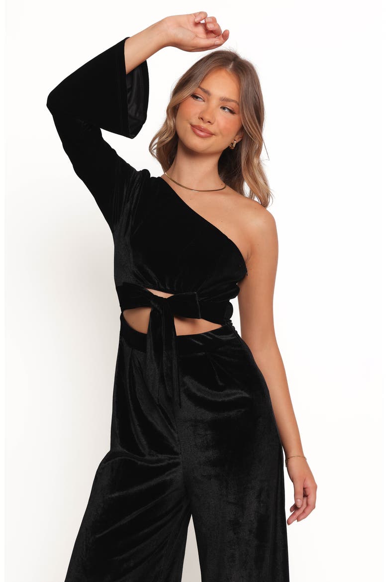 Avery One-Shoulder Velvet Jumspuit, Alternate, color, BLACK