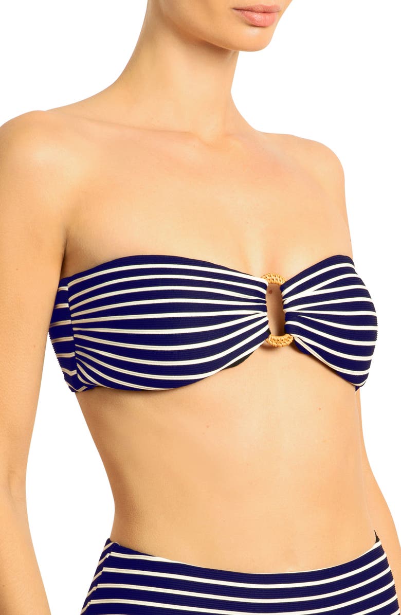 Robin Piccone Parker Stripe Bandeau Bikini Top, Alternate, color, Navy/ White