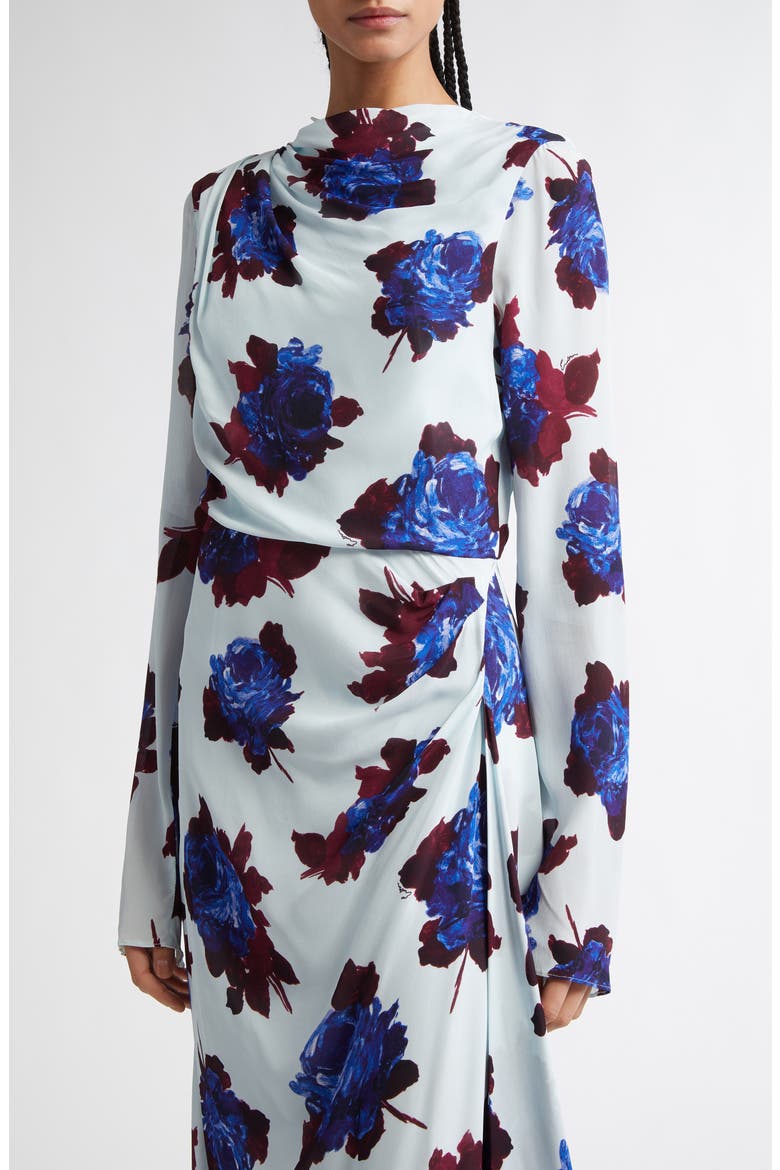 Rossinni Roses Rossini Rose Floral Long Sleeve Crepe Midi Dress (Women) | Nordstrom