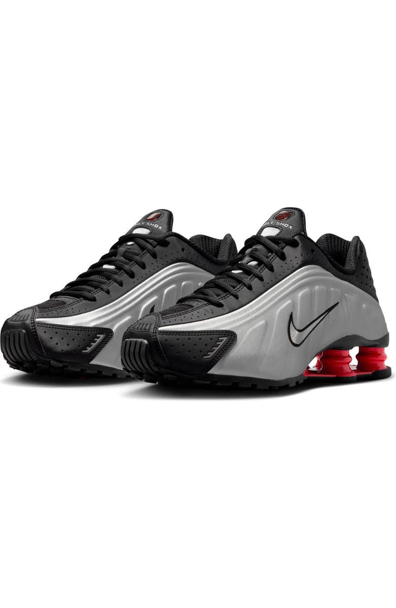 Nike Shox R4 Sneaker, Main, color, Black/ Silver/ Light Crimson