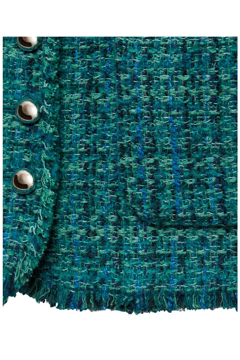 Fringe Trim Tweed Jacket, Alternate, color, PETROL BLUE