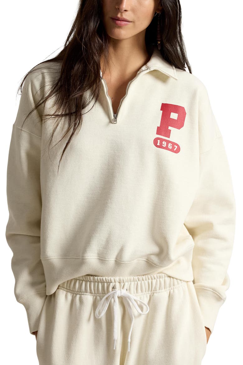 Quarter Zip Graphic Fleece Sweatshirt, Main, color, WARM WHITE