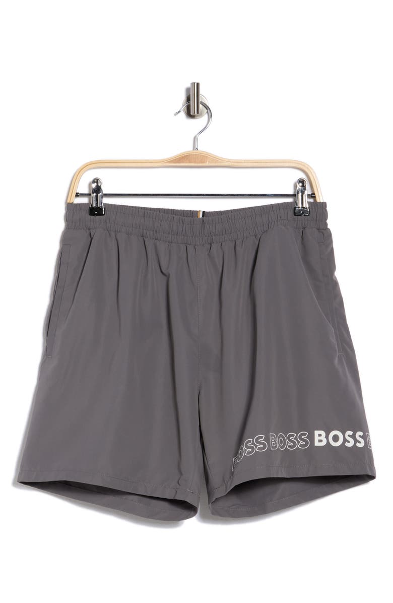 BOSS Recycled Polyester Dolphin Shorts, Main, color, Dark Grey