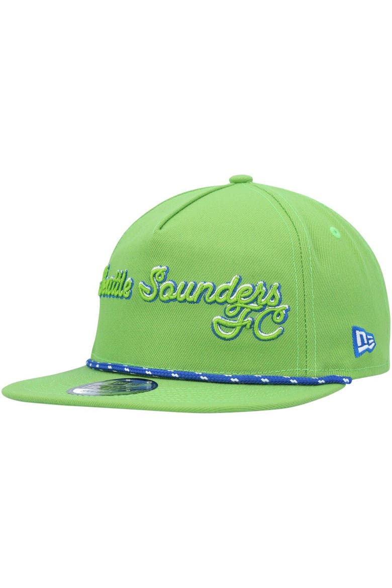 Men's New Era Rave Green Seattle Sounders FC Script Golfer Adjustable Hat, Main, color, Green