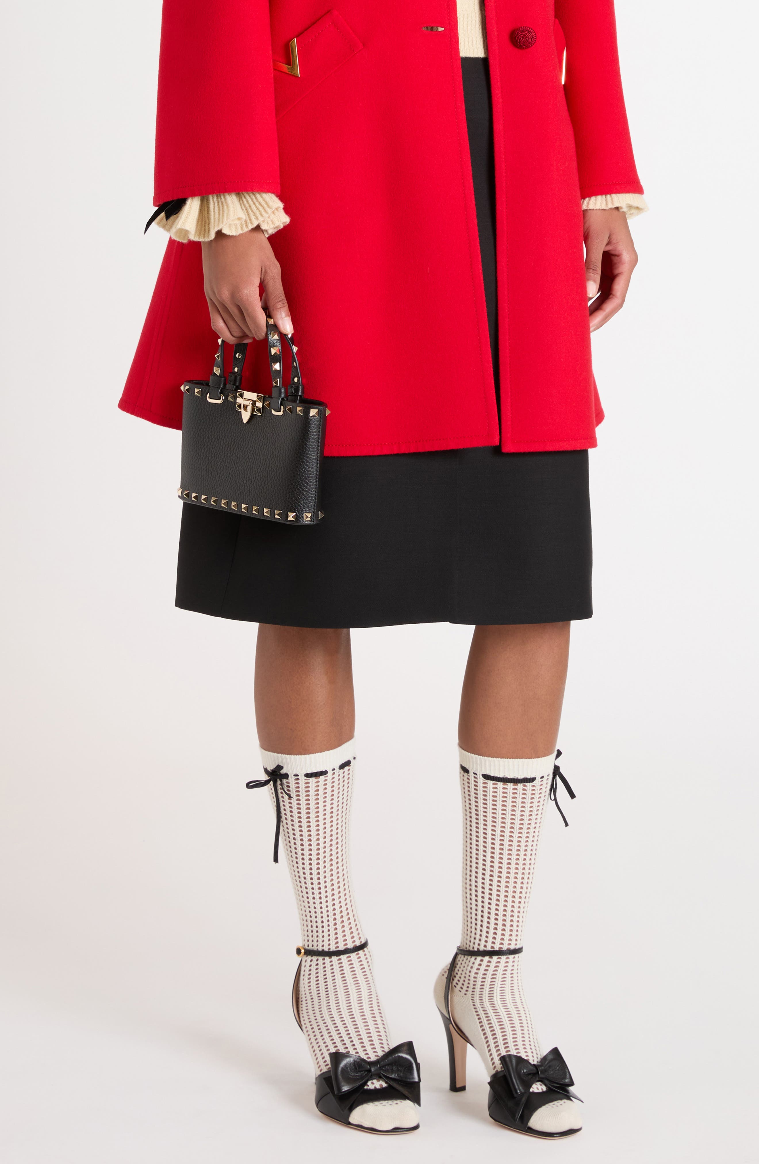 Valentino Garavani Mini Rockstud Leather Top Handle Bag, Alternate, color, Nero