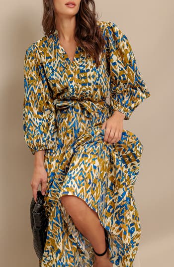 Long Sleeve Tiered Cotton Poplin Maxi Dress