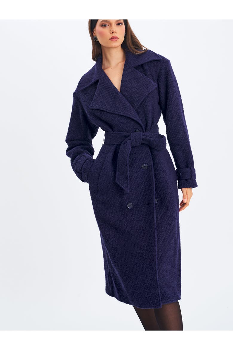 Jaelyn Wool Blend Double-Breasted Belted Coat, Alternate, color, Midnight Blue