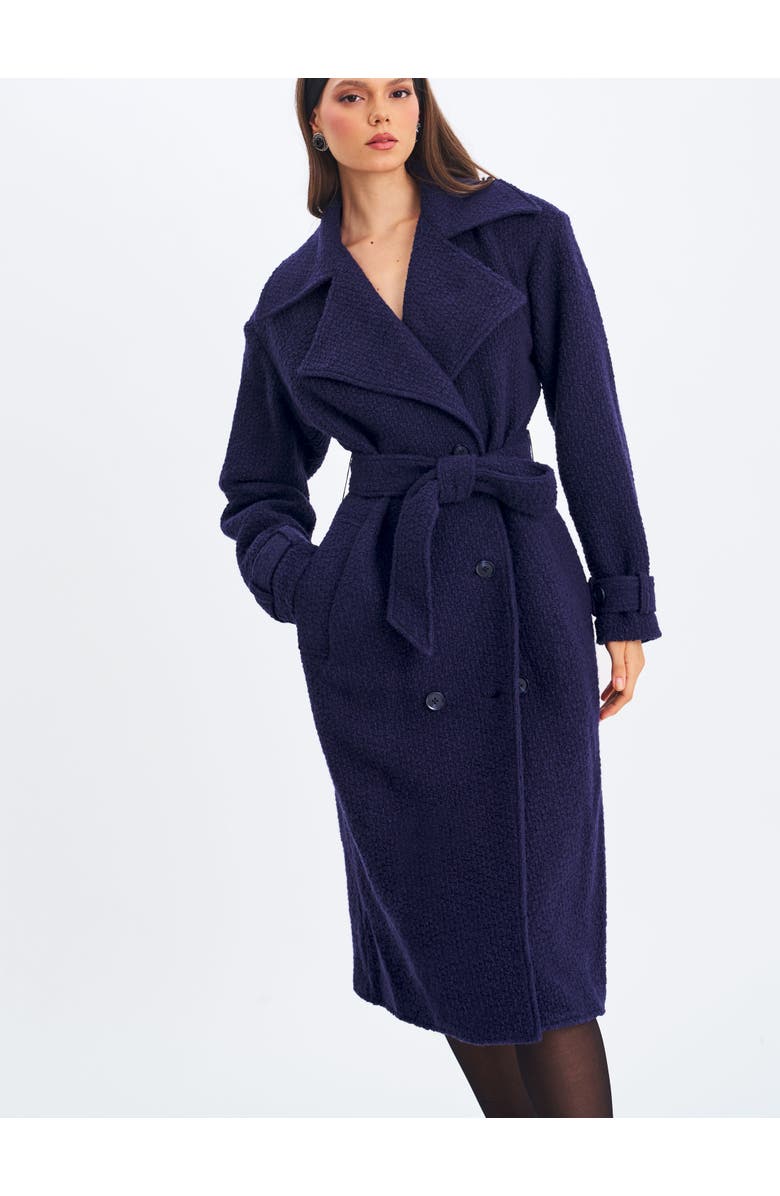 Miss Circle Jaelyn Wool Blend Double-Breasted Belted Coat, Alternate, color, Midnight Blue