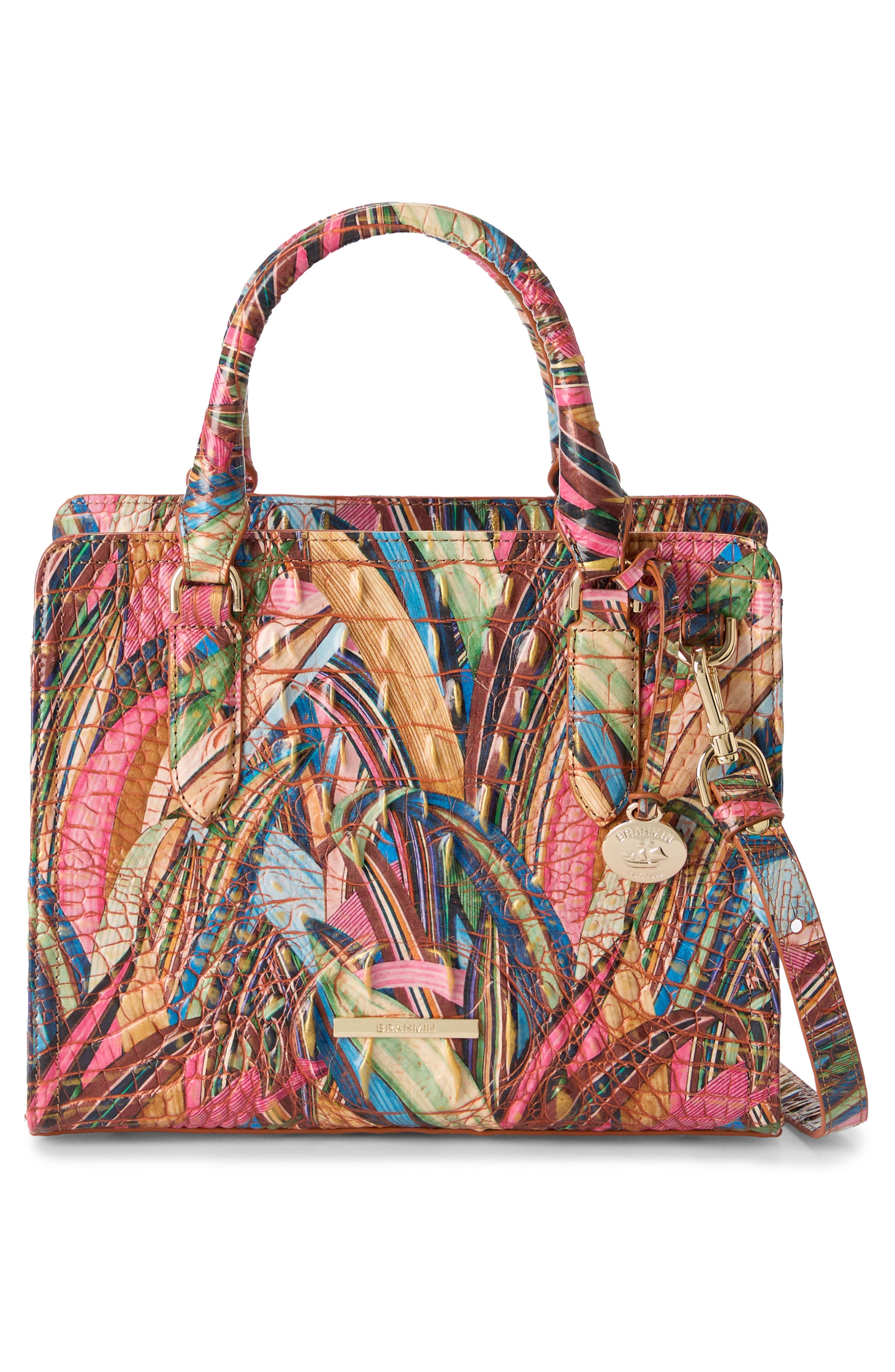 Cami Croc Embossed Leather Satchel, Alternate, color, SUNLEAF