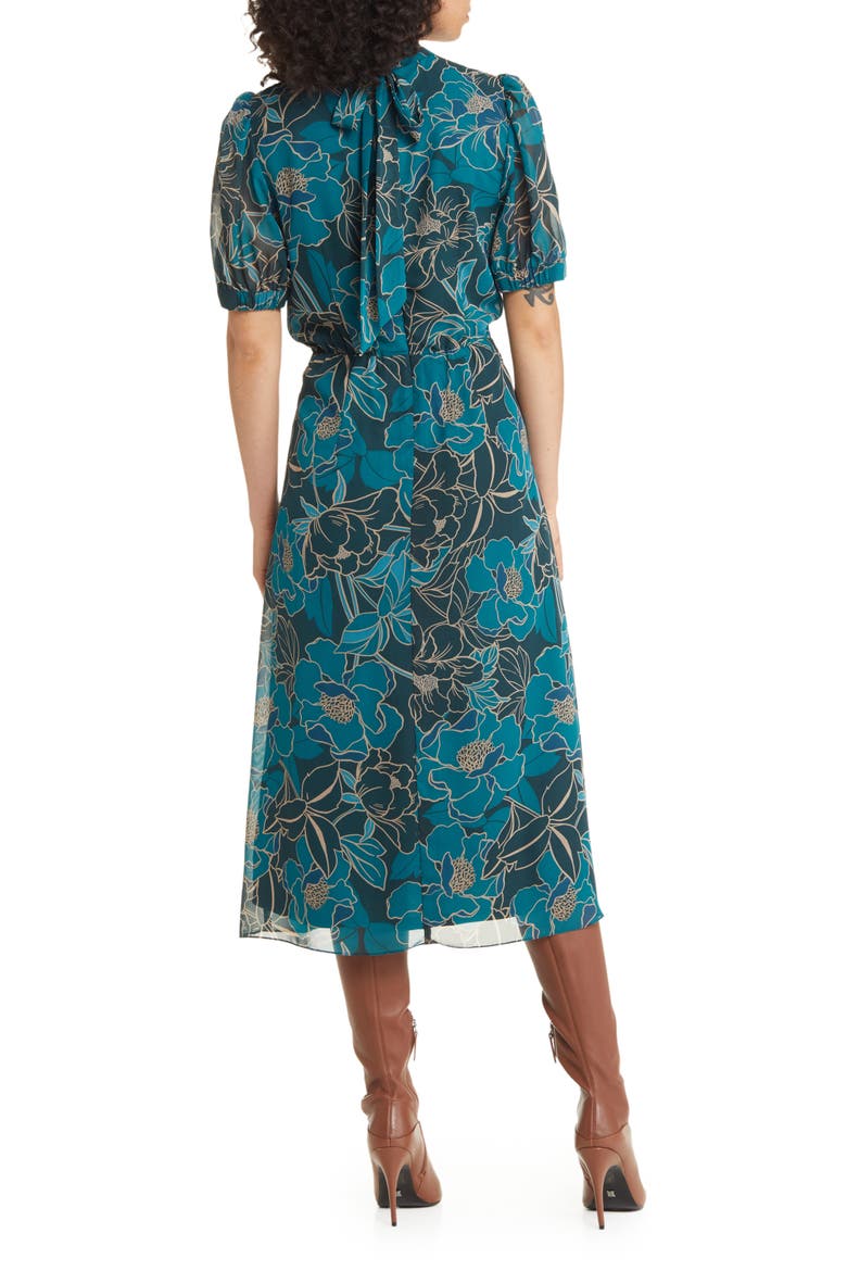 Floral Midi Dress, Alternate, color, TEAL MULTI