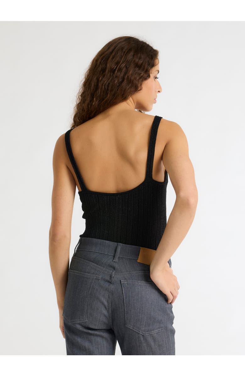 Majestic Filatures Novelty Metallic Rib V-Neck Tank, Alternate, color, Metal Black