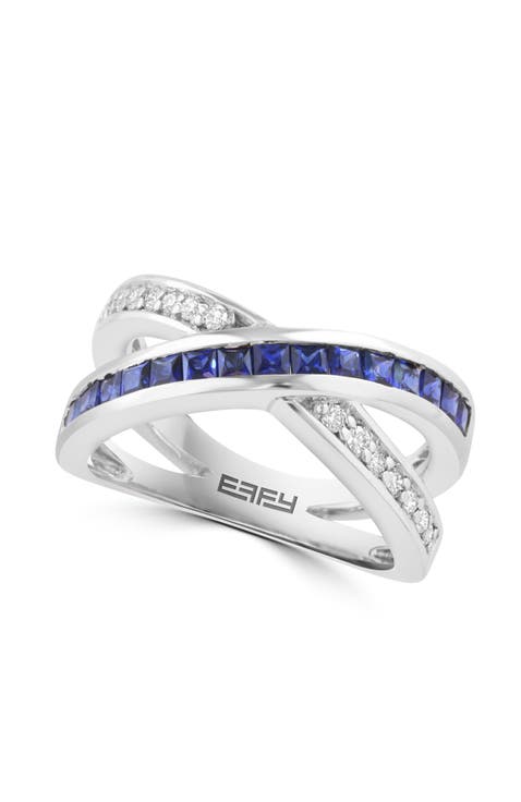 14K White Gold Celestial Sapphire Crossing Ring