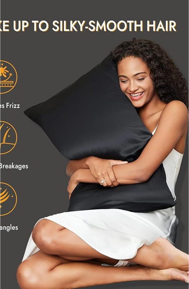 SILKSILKY 22Momme 100% Mulberry Silk Envelope Pillowcase, Alternate, color, Black