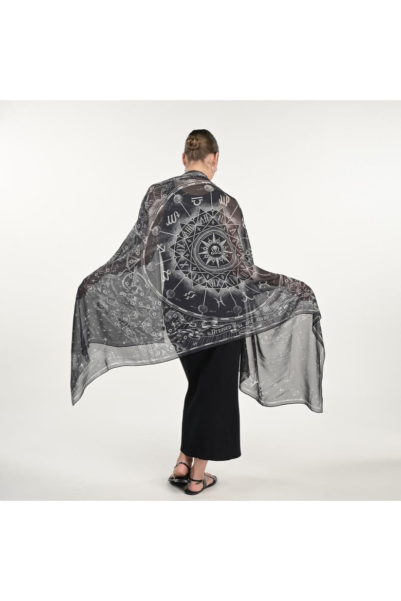 Zodiac Silk Chiffon Scarf, Alternate, color, Black