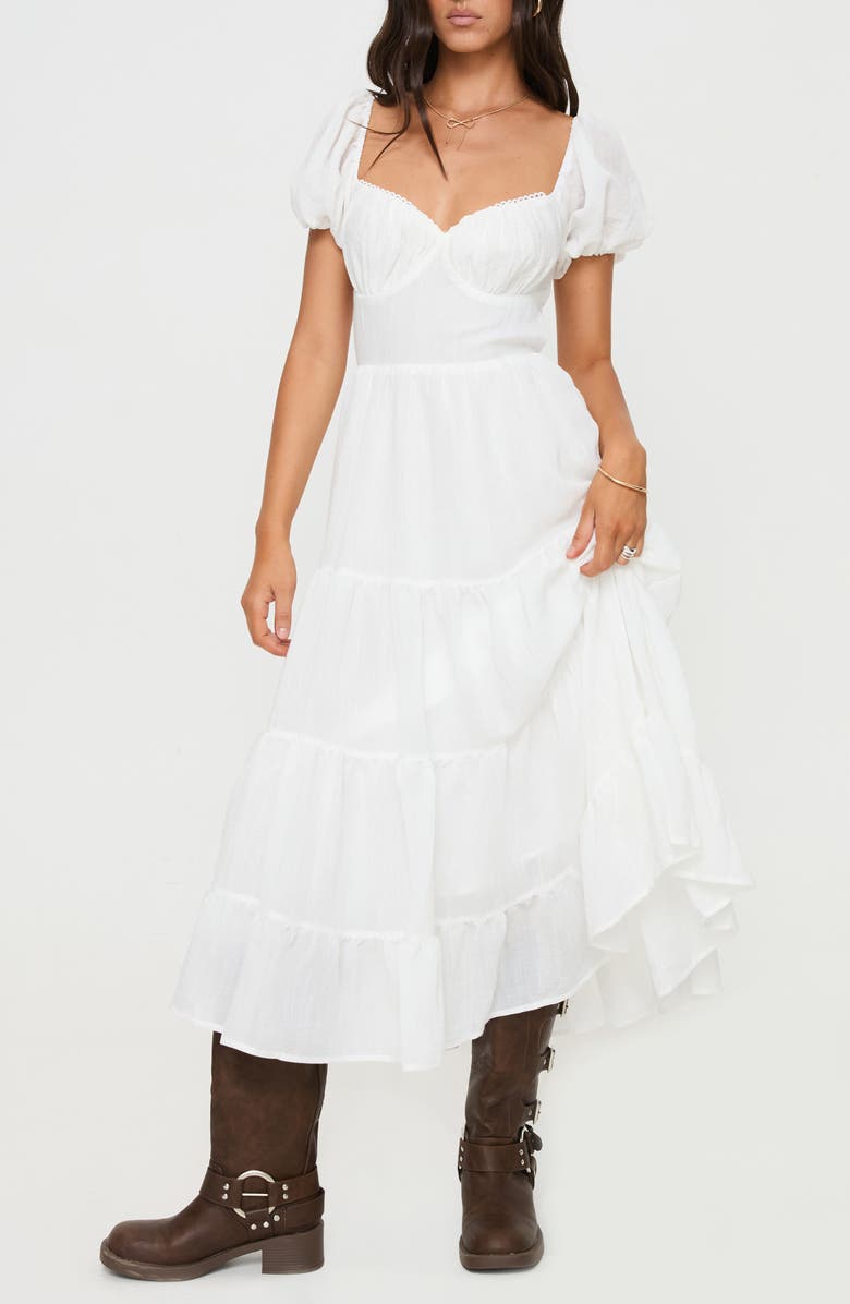 Princess Polly Danny Tiered Midi Dress, Main, color, White