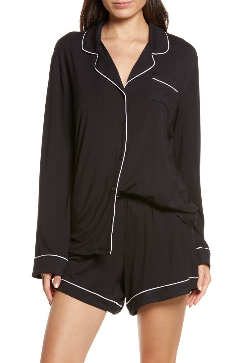 Moonlight Eco Long Sleeve Short Pajamas, Main, color, BLACK