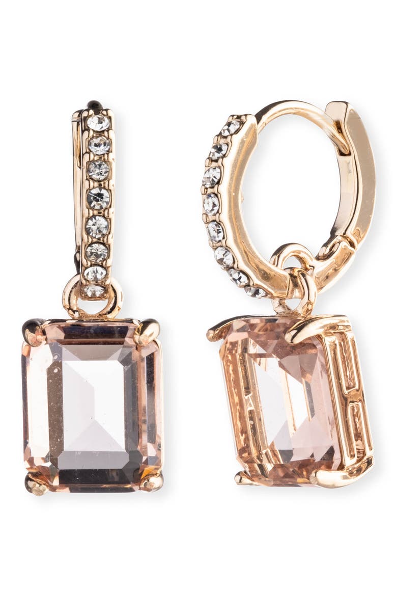Stone Huggie Hoop Drop Earrings, Main, color, PINK