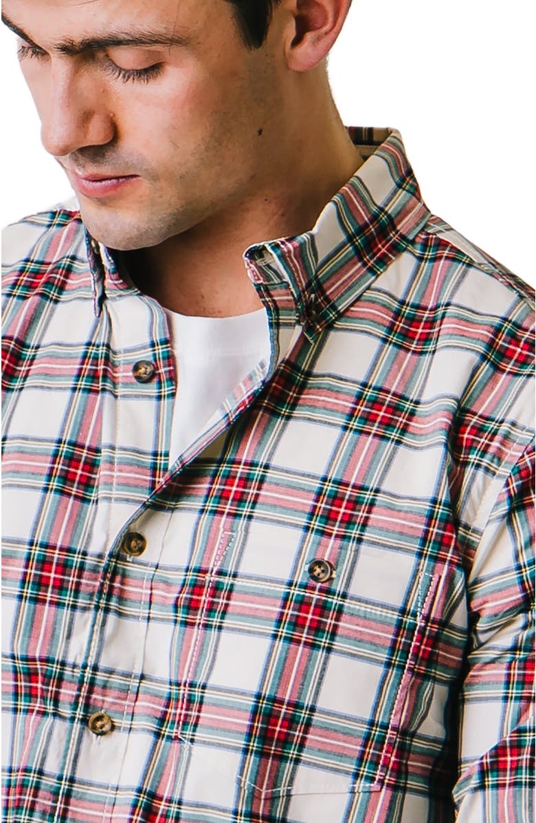 Hope & Henry Men's Organic Stretch Poplin Shirt, Alternate, color, Ivory Holiday Tartan