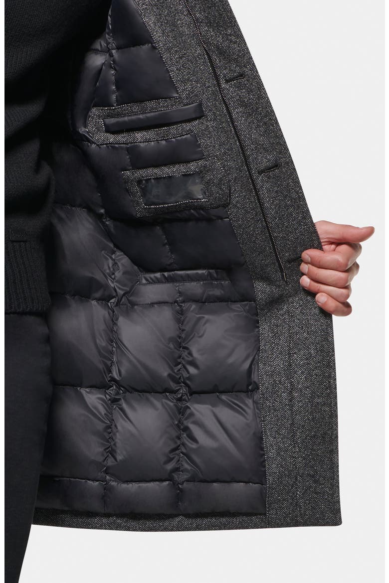 Herringbone Waterproof Wool Blend Down Coat, Alternate, color, GREY BLACK HERRINGBONE