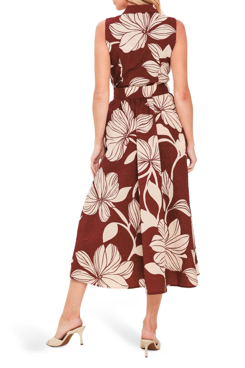 Printed Belted Midi Shirtdress, Alternate, color, BURGUNDY