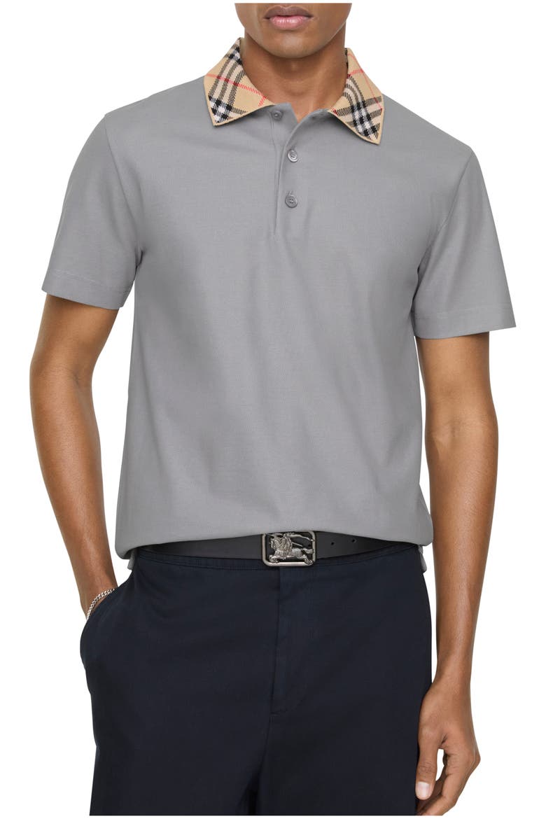 Check Collar Cotton Polo Shirt, Main, color, Rainy grey