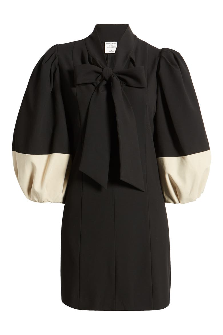 Harbison Balloon Long Sleeve Minidress, Alternate, color, BLACK- TAN COLORBLOCK