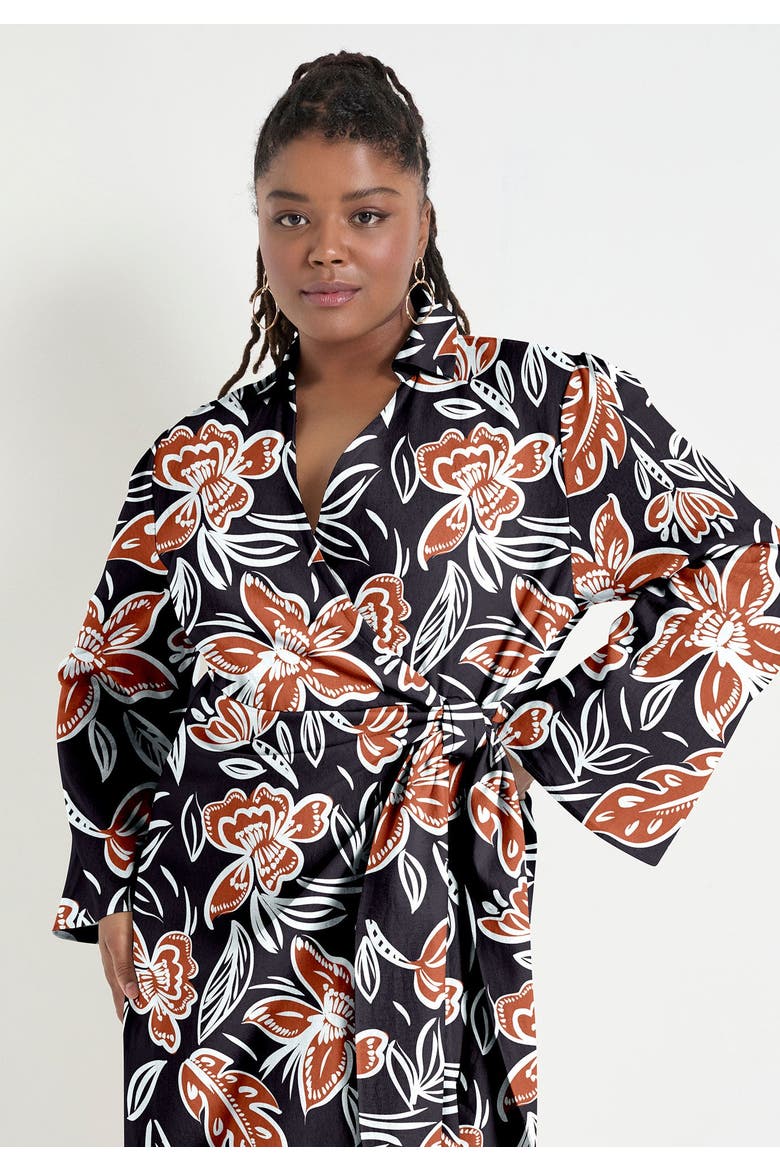 Midi Wrap Dress, Alternate, color, BATIK FLORAL