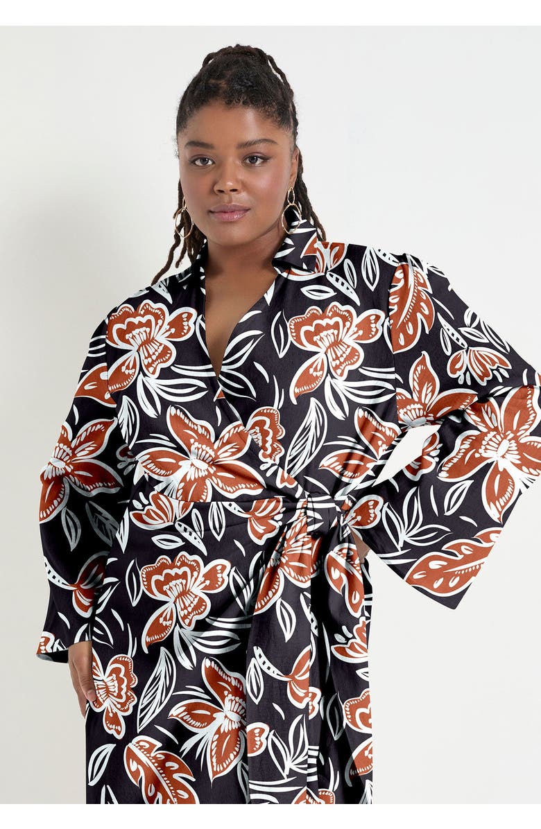 June + Vie Midi Wrap Dress, Alternate, color, Batik Floral