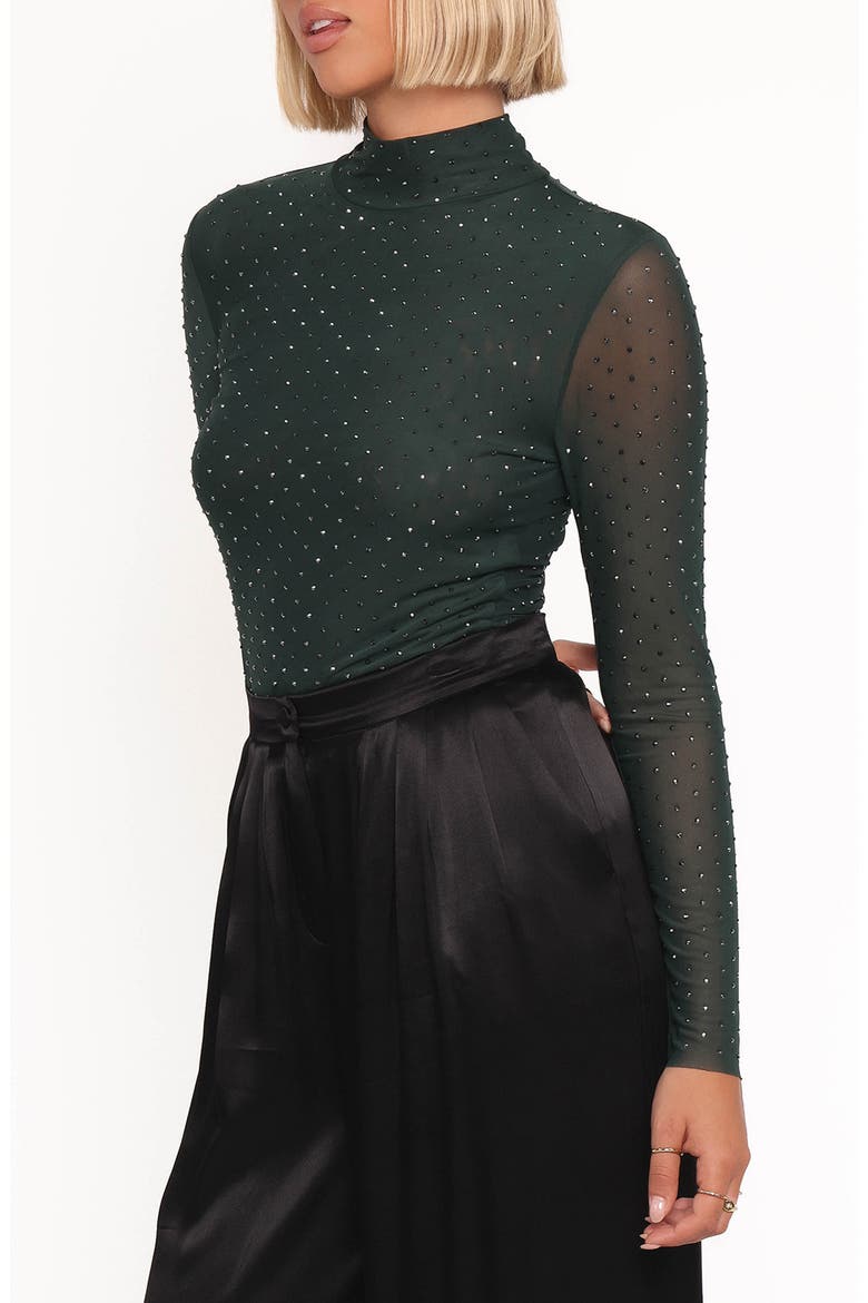 Alejandra Embellished Mesh Top, Alternate, color, HUNTER GREEN