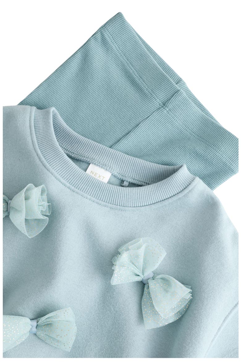 Kids' Butterfly Bow Appliqué Sweatshirt & Flare Leggings Set, Alternate, color, BLUE