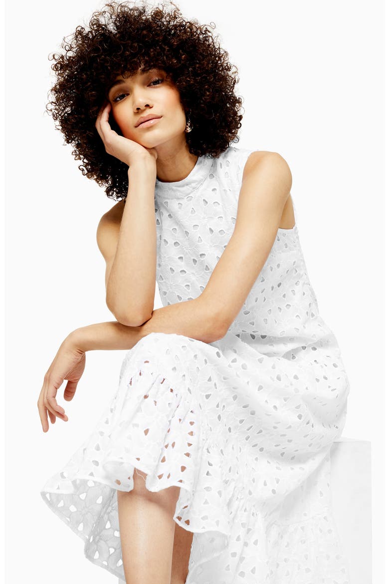 Chuck-On Broderie Sleeveless Midi Dress, Alternate, color, WHITE