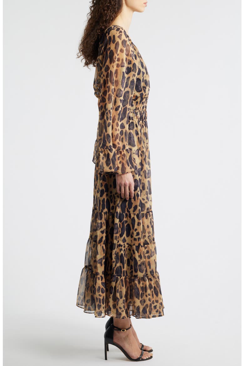 Smocked Bell Sleeve Maxi Dress, Alternate, color, BLACK LEOPARD