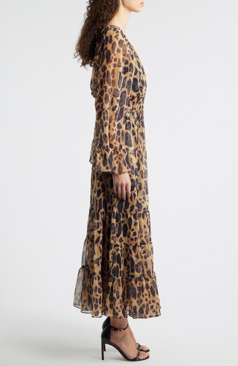 MELLODAY Smocked Bell Sleeve Maxi Dress, Alternate, color, Black Leopard