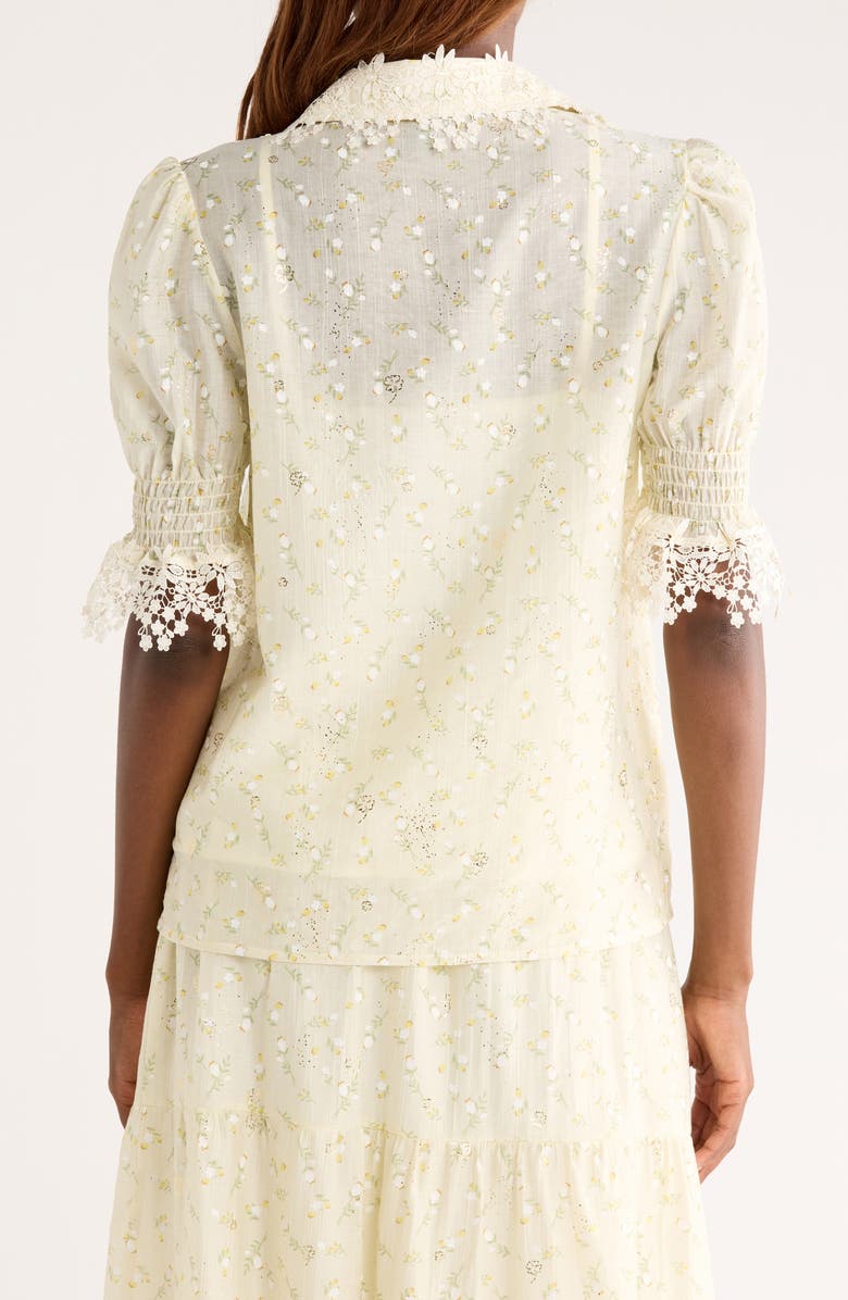 Bobeau Lace Edge Top, Alternate, color, Yellow/ Sage Floral