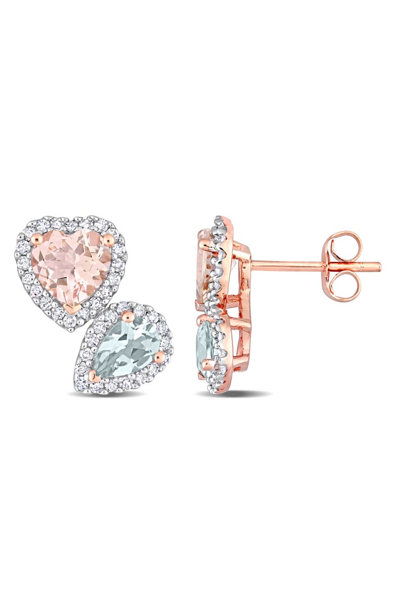 Morganite & Diamond Heart Earrings 10k, Main, color, Rose Gold