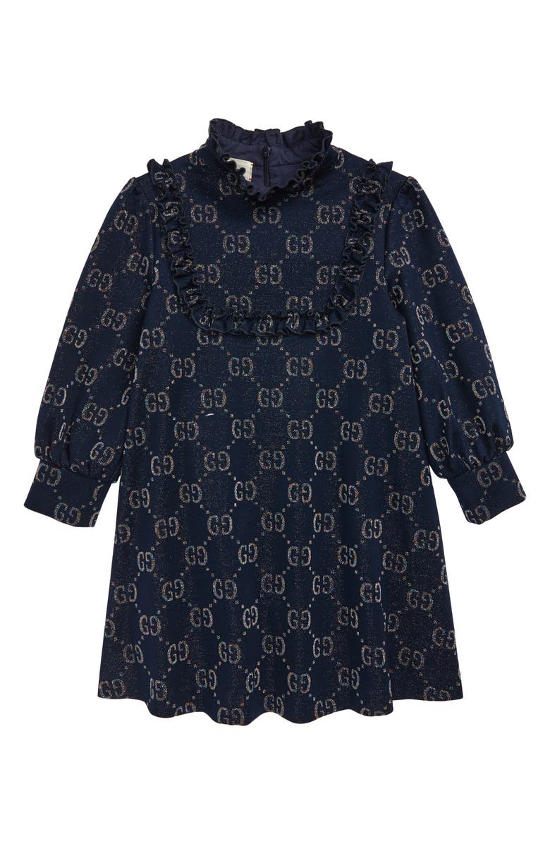 Gucci GG Logo Lamé Jersey Dress, Main, color, 