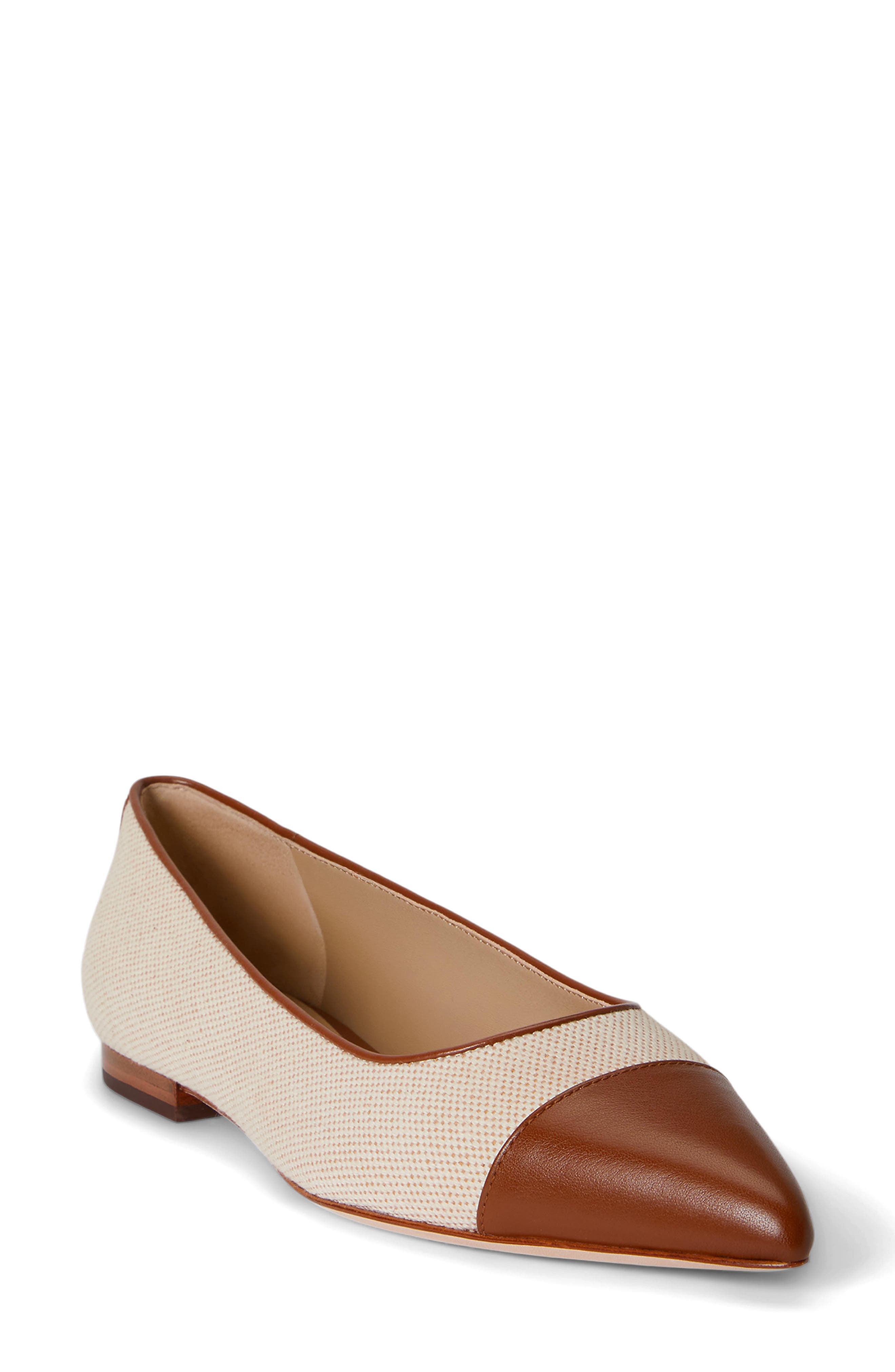 Lauren Ralph Lauren Londyn Pointed Cap Toe Ballet Flat, Main, color, Natural