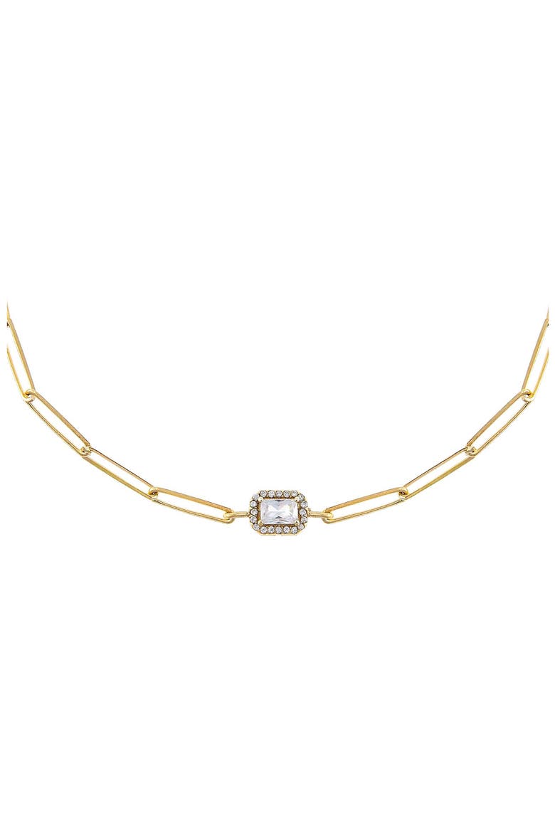 Adina's Jewels Cubic Zirconia Halo Baguette Link Choker Necklace, Main, color, GOLD