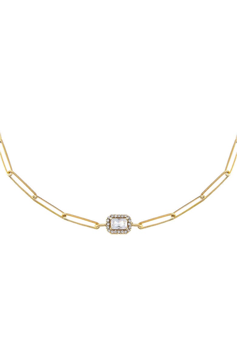 BY ADINA EDEN Adina's Jewels Cubic Zirconia Halo Baguette Link Choker Necklace, Main, color, 