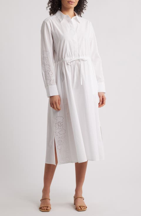 Eyelet Detail Long Sleeve Cotton Shirtdress