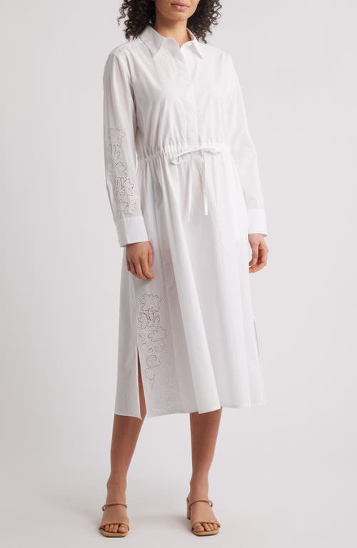 Caslonr Caslon(r) Eyelet Detail Long Sleeve Cotton Shirtdress In White