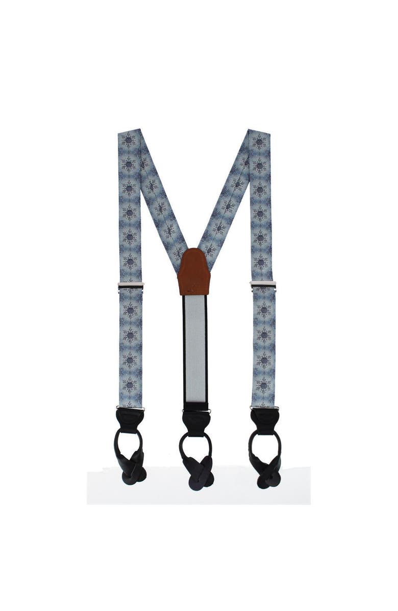 Trafalgar Big and Tall Clarence The Classy Snowflake Silk Holiday Button End Brace, Alternate, color, Light Blue